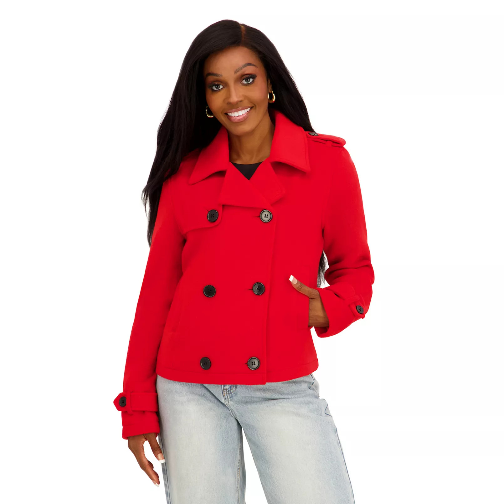 Juniors' madden girl Faux Wool Cropped Double-Breasted Trench with Epaulette | Kohl's