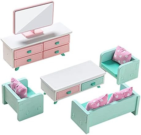 Mini Wooden Dollhouse Living Room Furniture Set Accessories Include TV Desk Table Sofa Back Cushi... | Amazon (US)