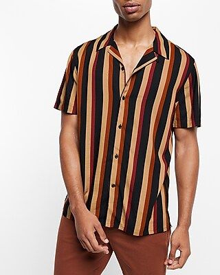 Striped Rayon Short Sleeve Shirt | Express