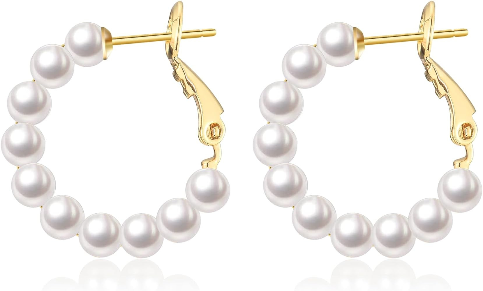 CERSLIMO Pearl Hoop Earrings for Women - 3 Pairs 14K Gold Plated & Sterling Silver Post Big Large... | Amazon (US)