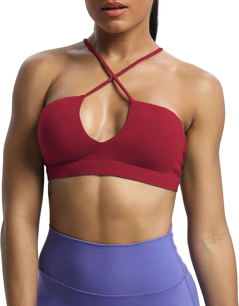 Aoxjox Women's Workout Sports Bras Jamie Deep V Fitness Training Gym Bra Yoga Crop Tank | Amazon (US)