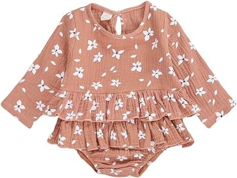 Puloru Toddler Baby Girl Ruffle Romper One-Piece Cotton Linen Flutter Sleeve Solid Bodysuit Jumpsuit | Amazon (US)