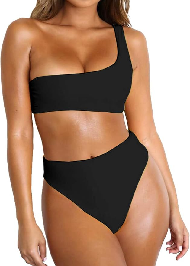 Byoauo Womens Bikini One Shoulder Top with High Waisted Bottom Two Piece Swimsuits | Amazon (US)