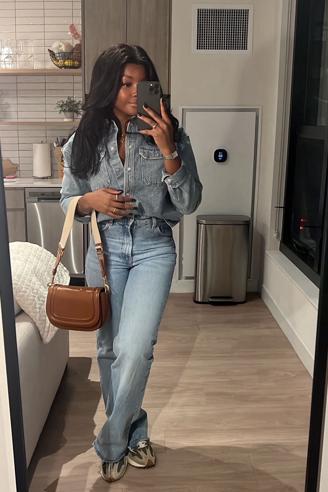 Denim on denim outfitts 
- (bag: https://c8.is/49EfoKs)
(Jeans: https://c8.is/3MNl2jL)

#LTKSeasonal #LTKHoliday #LTKstyletip