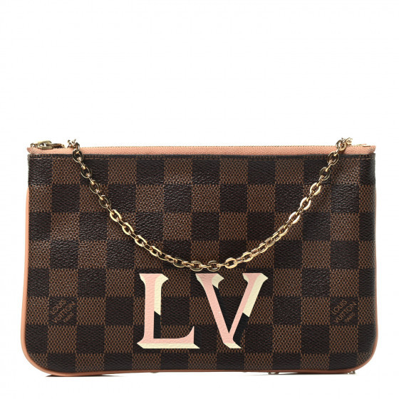 LOUIS VUITTON Damier Ebene Double Zip Pochette | Fashionphile
