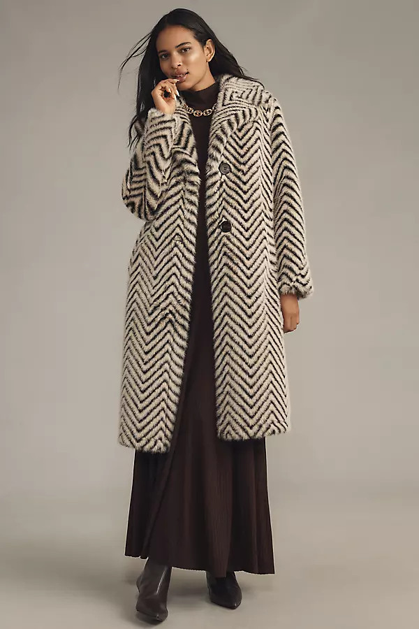 Badgley Mischka Yorn Chevron Luxe Faux-Fur Coat | Anthropologie (US)