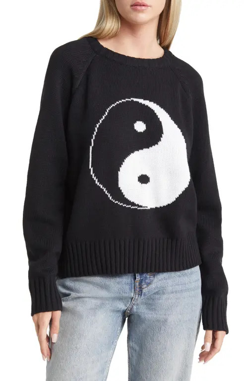 Desert Dreamer Intarsia Yin & Yang Crewneck Sweater in Black at Nordstrom, Size Medium | Nordstrom