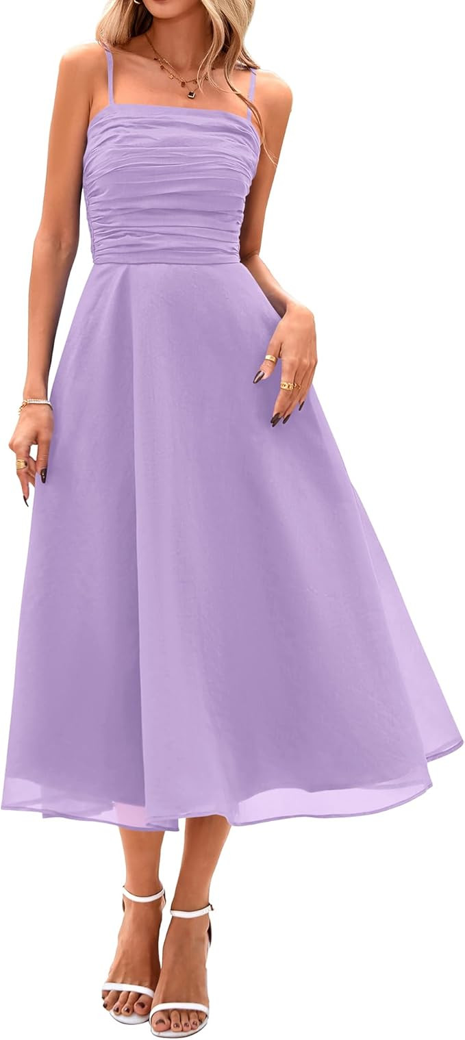 PRETTYGARDEN Womens Summer Dresses 2025 Spaghetti Strap Sleeveless Smocked Flowy Midi Wedding Gue... | Amazon (US)