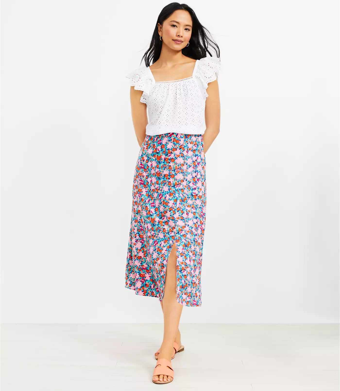 Daisy Side Slit Midi Skirt | LOFT | LOFT