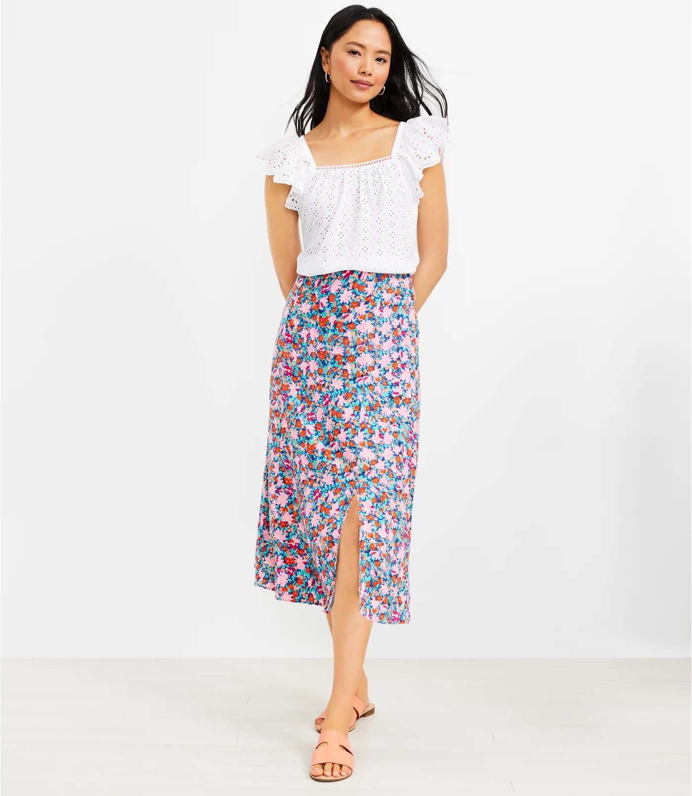 Daisy Side Slit Midi Skirt | LOFT | LOFT