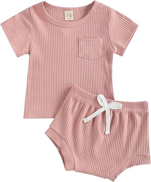 Frecoccialo Toddler Baby Boy Shorts Set Solid Cotton Linen Short Sleeve Tees+Shorts Outfit 2Pcs S... | Amazon (US)