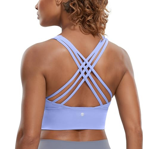 CRZ YOGA Strappy Longline Sports Bras for Women - Wirefree Padded Criss Cross Yoga Bras Cropped Tank Tops Periwinkle Purple X-Small | Amazon (US)
