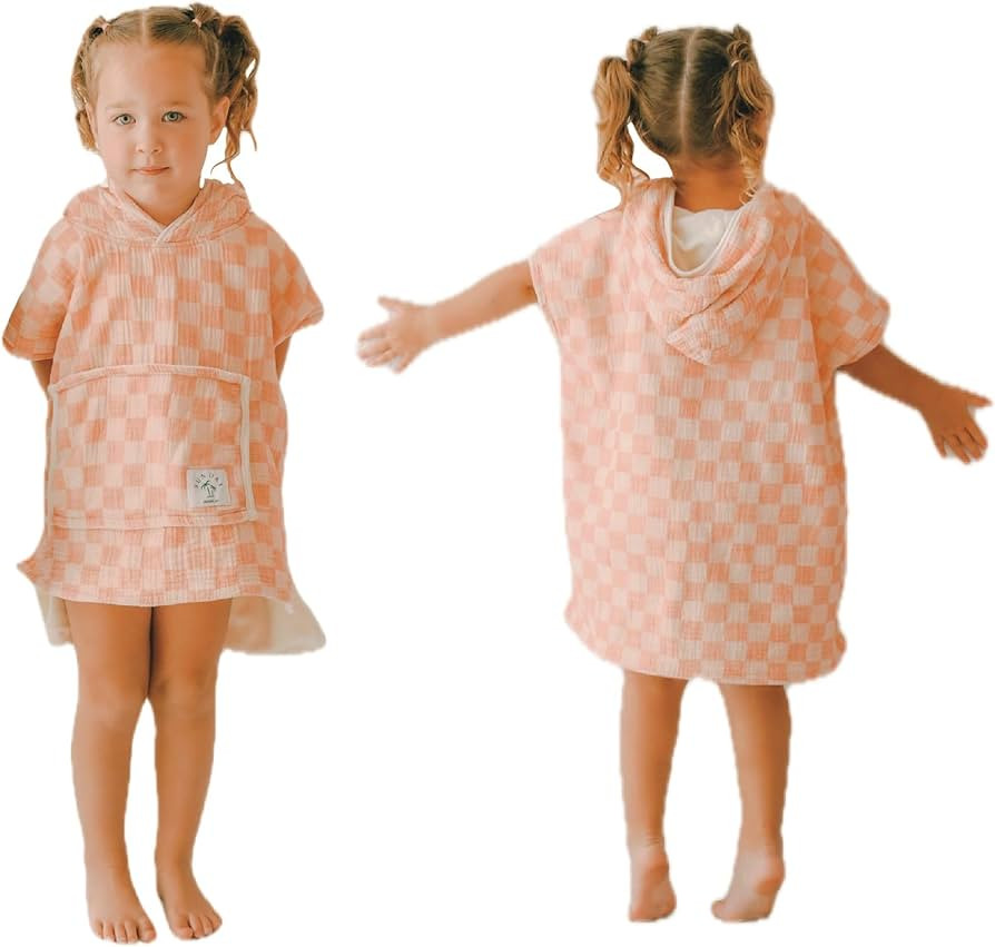 Hooded Poncho Towel for Toddlers – Beach/Pool - Muslin Cotton Checker Print – Ultra Soft, Abs... | Amazon (US)