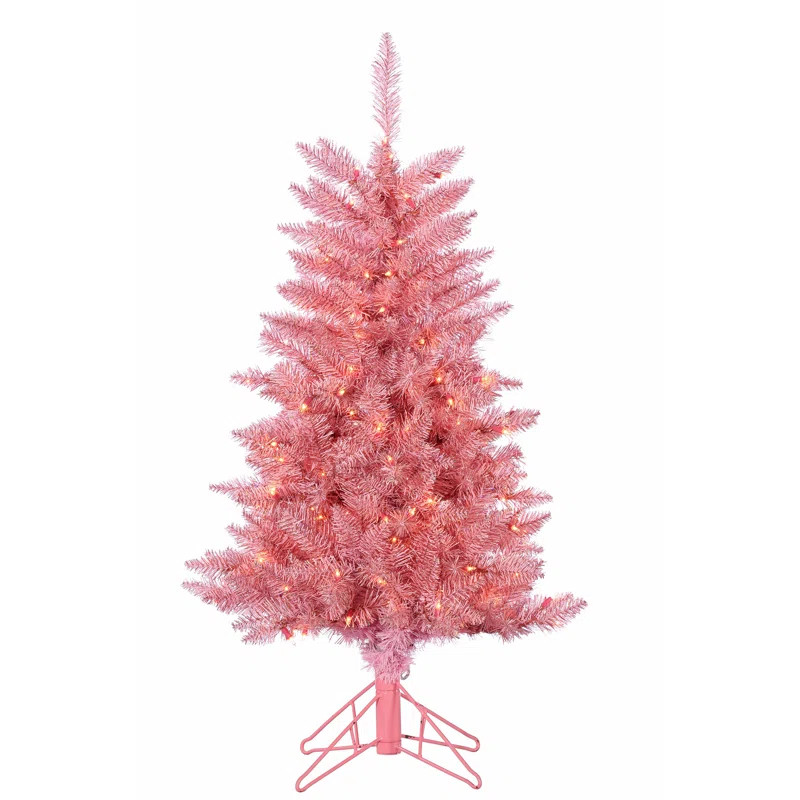7.5" Pink Pine Artificial Christmas Tree with Clear White Lights | Wayfair North America