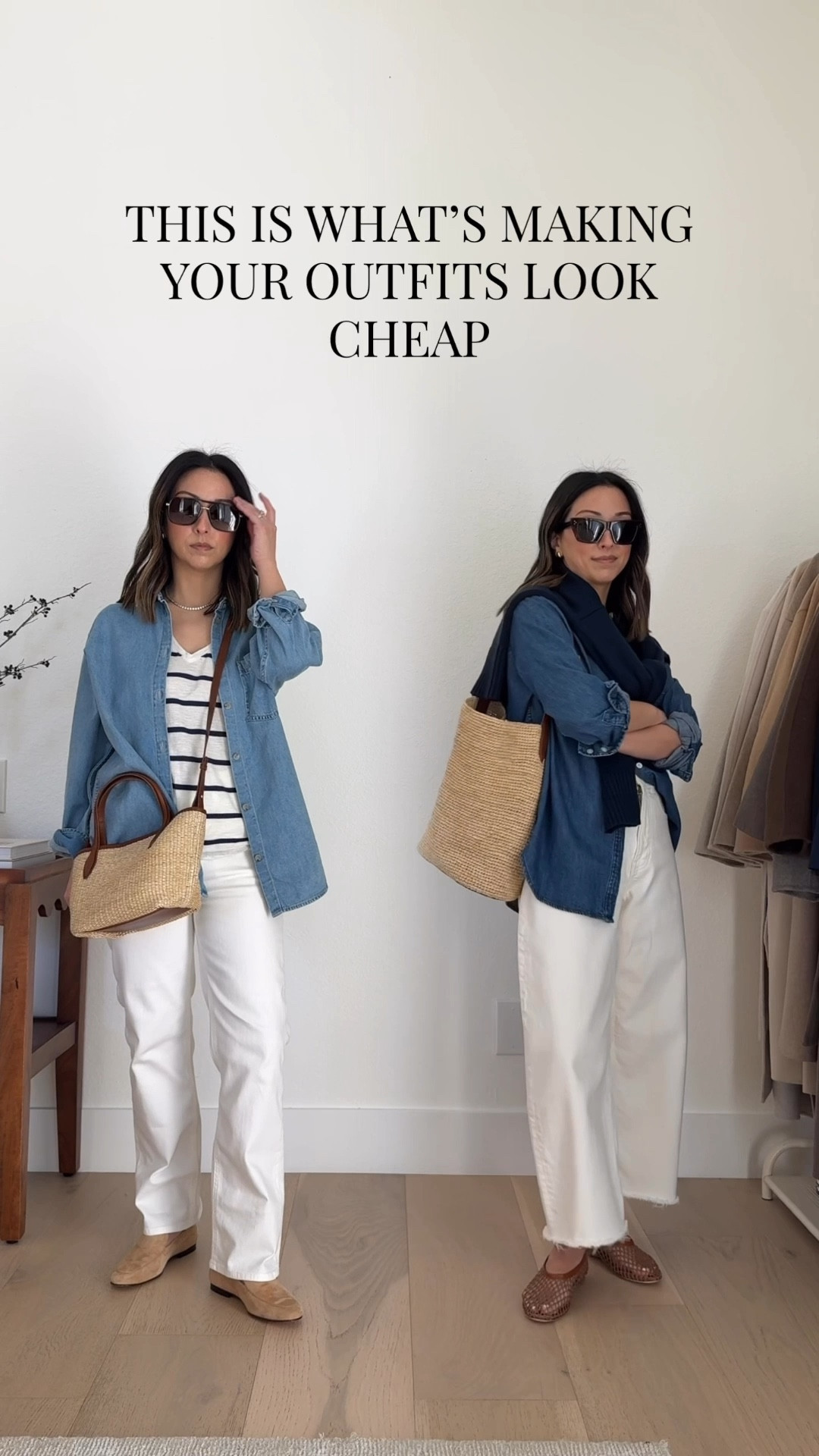 This is what’s making your outfits look cheap. 

Outfit details
AYR button down xs
Everlane cotton sweater xs
Everlane curve jeans 26 - size up
Staud flats 35
J.crew bucket bag
Celine sunglasses 
Quince glove earrings
Dorsey James necklace 15"

#LTKPetite