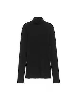 Roll-Neck Cotton Top – Black – Women – ARKET GB | Arket UK