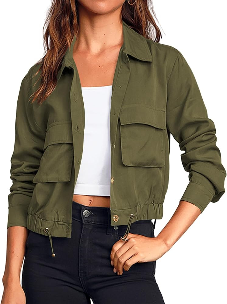 Onedreamer Women's Military Safari Cropped Jackets Button Down Lightweight Oversized Utility Anor... | Amazon (US)
