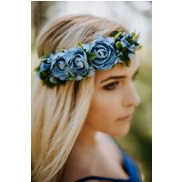 Blue Flower Crown, Bridal Hair Piece, Wedding Floral Boho Crown Blue, Wreath | Etsy (US)