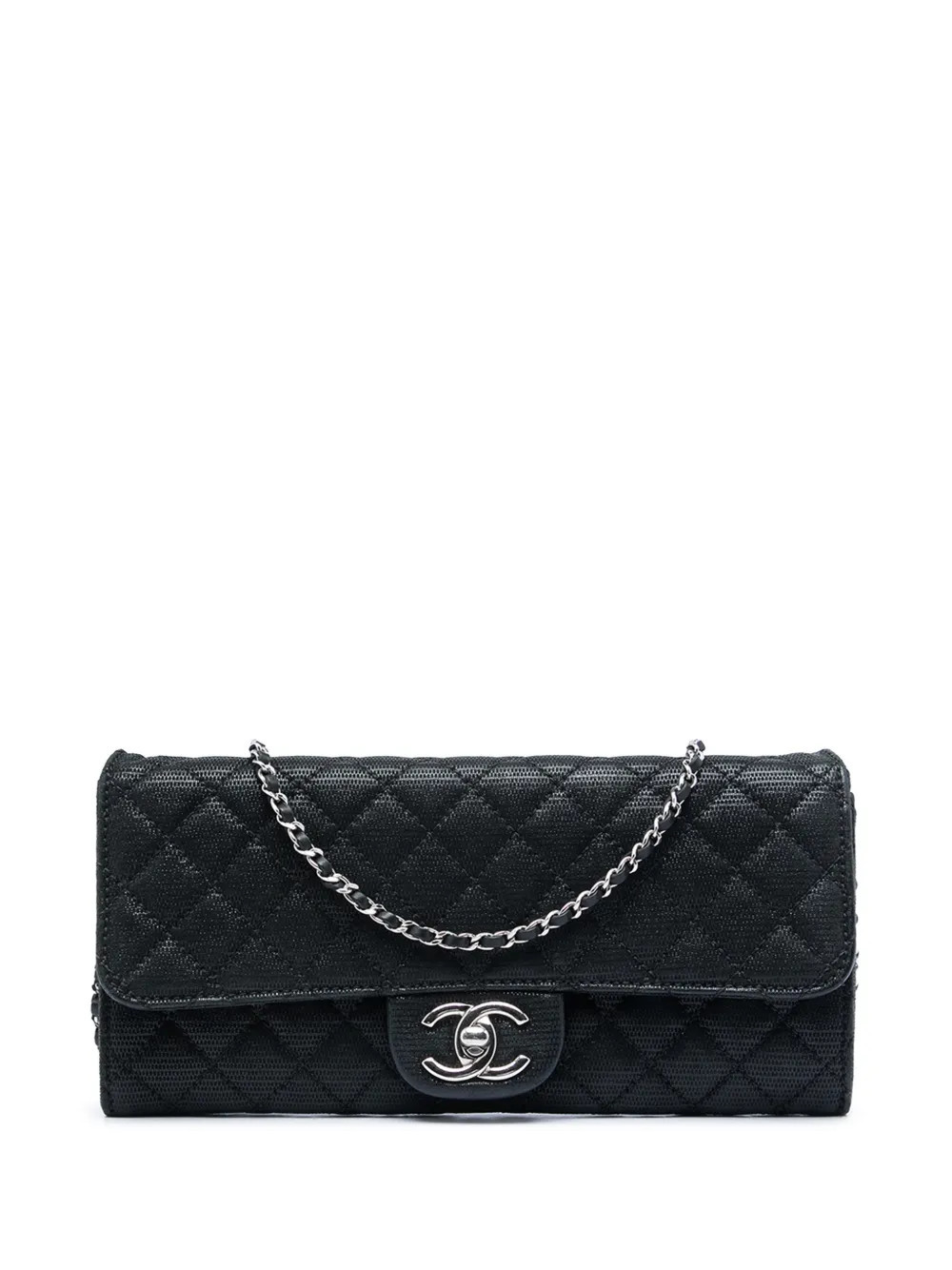 CHANEL Pre-Owned 2010-2011 CC Quilted Iridescent Fabric East West Flap shoulder bag - Black | Farfetch Global