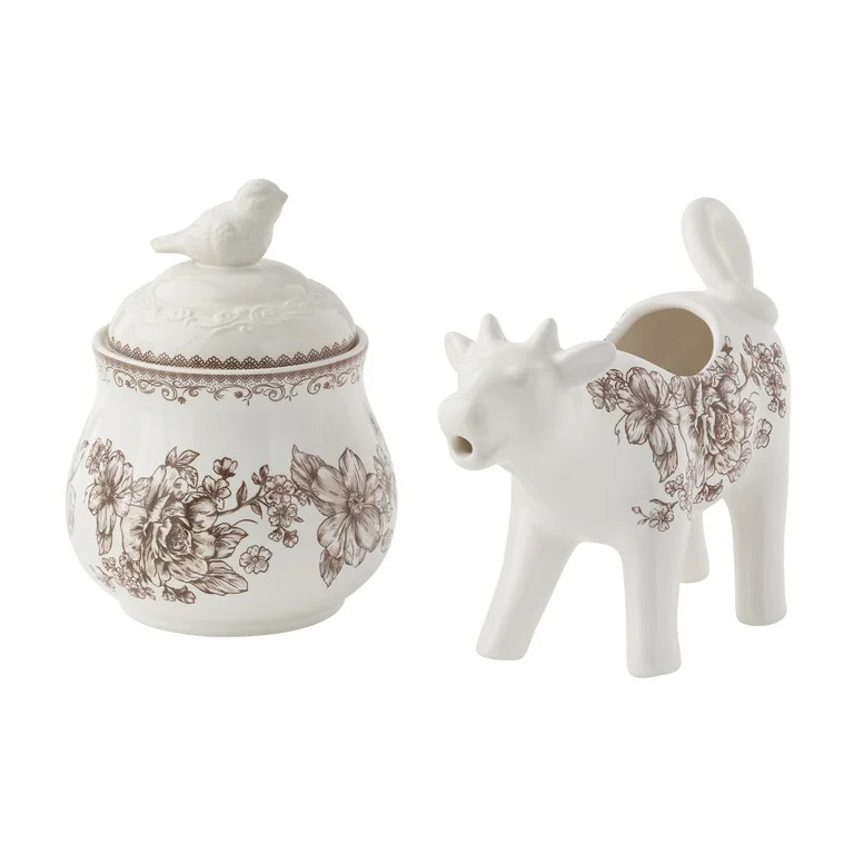 The Pioneer Woman Agatha Stoneware Sugar Bowl & Creamer Set, Brown | Walmart (US)