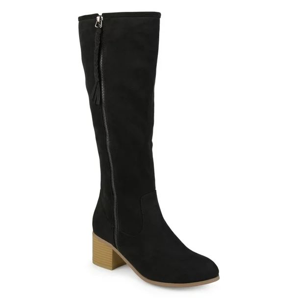 Womens Wide Calf Faux Suede Mid-calf Stacked Wood Heel Boots - Walmart.com | Walmart (US)