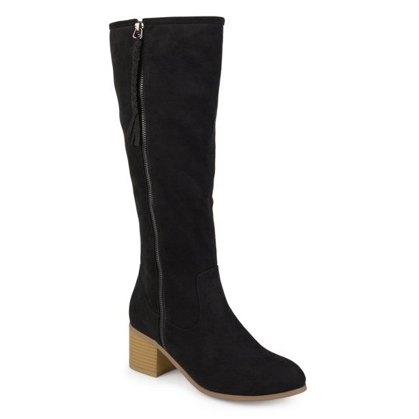 Womens Wide Calf Faux Suede Mid-calf Stacked Wood Heel Boots - Walmart.com | Walmart (US)