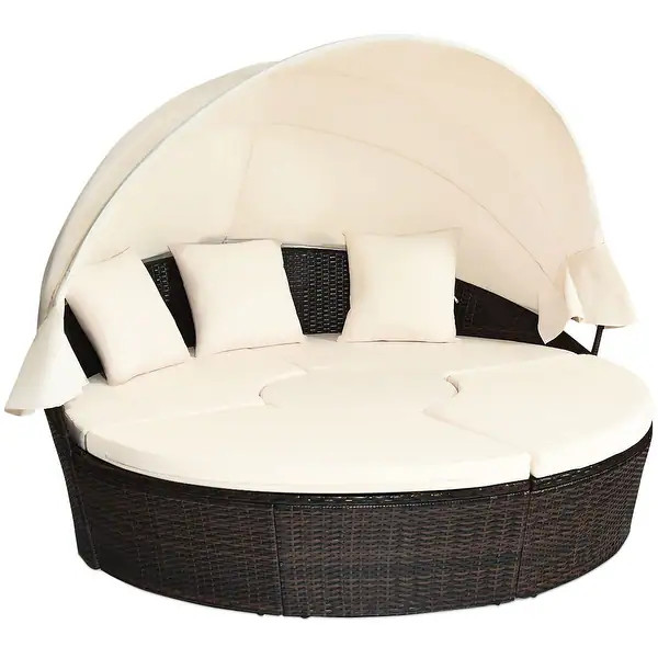 Patio Rattan Daybed Cushioned Sofa Adjustable Table Top Canopy - Bed Bath & Beyond - 37165169 | Bed Bath & Beyond