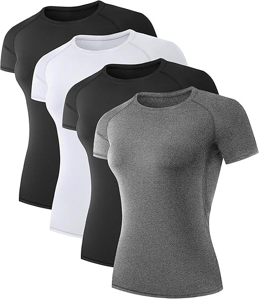 TELALEO 4 Pack Women's Compression Shirt Running Athletic T-Shirts Workout Tops Baselayer Short S... | Amazon (US)
