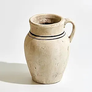 Ceramic Rustic Vase 10.2", Terra Cotta Pitcher Vase, Distressed Farmhouse Decor, Pottery Decorati... | Amazon (US)