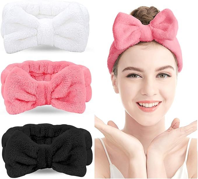 Spa Headband – Bow Hair Band Women Facial Makeup Head Band Soft Coral Fleece Head Wraps (Multi-... | Amazon (CA)