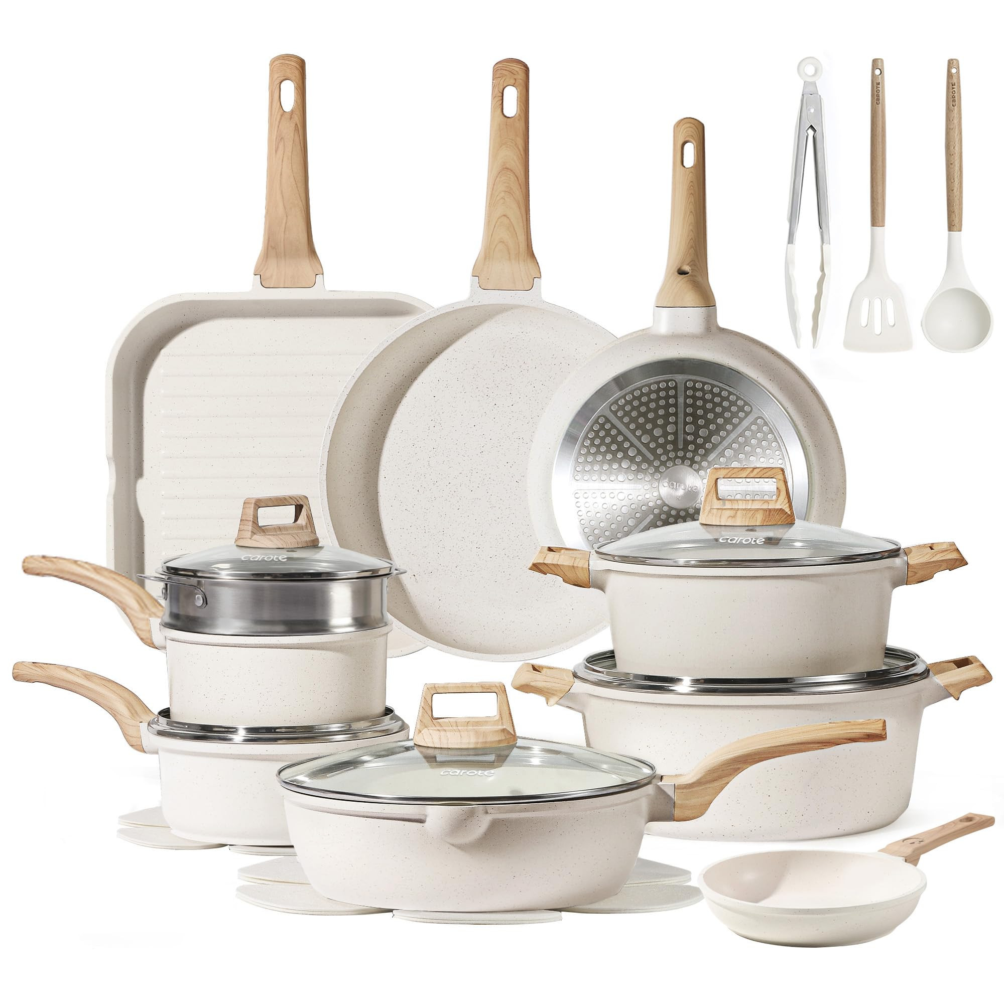 CAROTE Pots and Pans Set Nonstick, Cookware Set Induction Kitchen Cooking Set 26cs w/Frying Pans ... | Amazon (US)