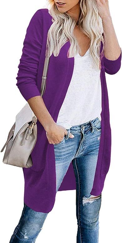 Women's Cardigan Open Front Long Knited Sweaters with Pockets | Amazon (US)