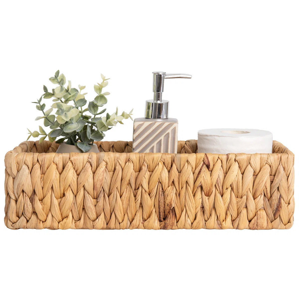 Wicker Storage Basket with Built-in Handles, Rectangular Bathroom Organizer for Toilet Tank, Vani... | Wayfair North America