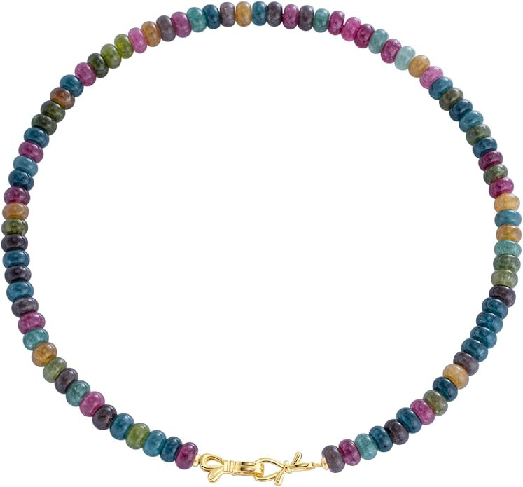 Rainbow Colorful Gemstone Beaded Choker Necklace for Women 14K Gold Bow Birthstone Beads Chokers ... | Amazon (US)