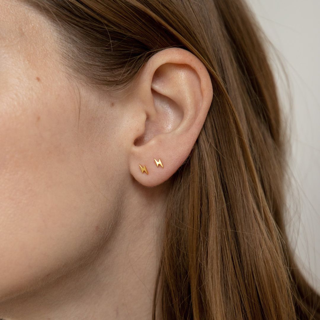 Bolt Stud Earrings by Caitlyn Minimalist Dainty Gold Earrings Minimalist Earrings Gift for Her ER... | Etsy (US)