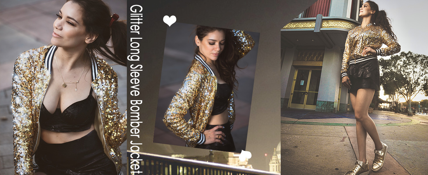 Anna-Kaci Womens Sequin Jacket Bomber Coat 1989 Slitter Outfit For Concert Party | Amazon (US)