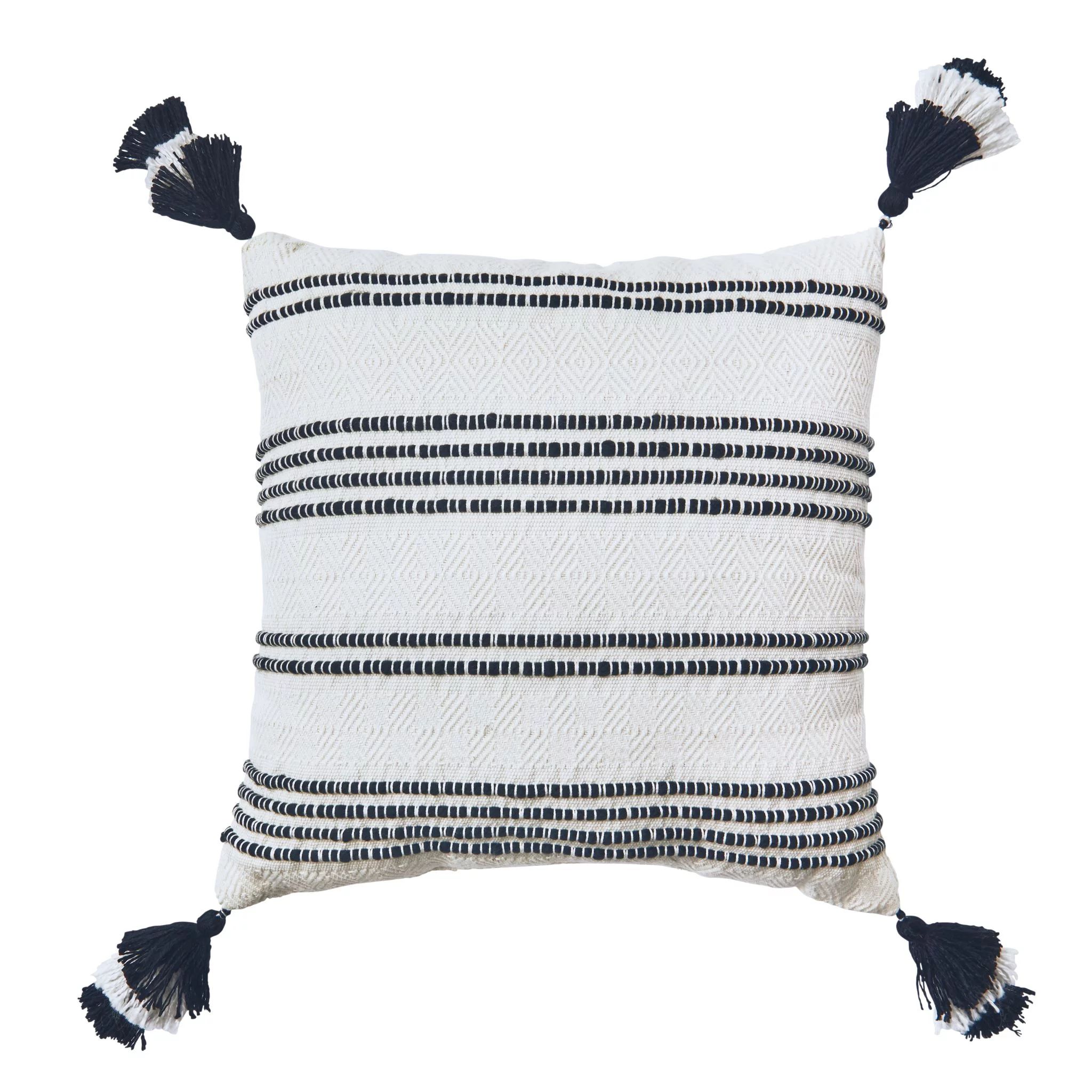 Better Homes & Gardens Stripe Outdoor Throw Pillow, 21" x 21", Black & White | Walmart (US)