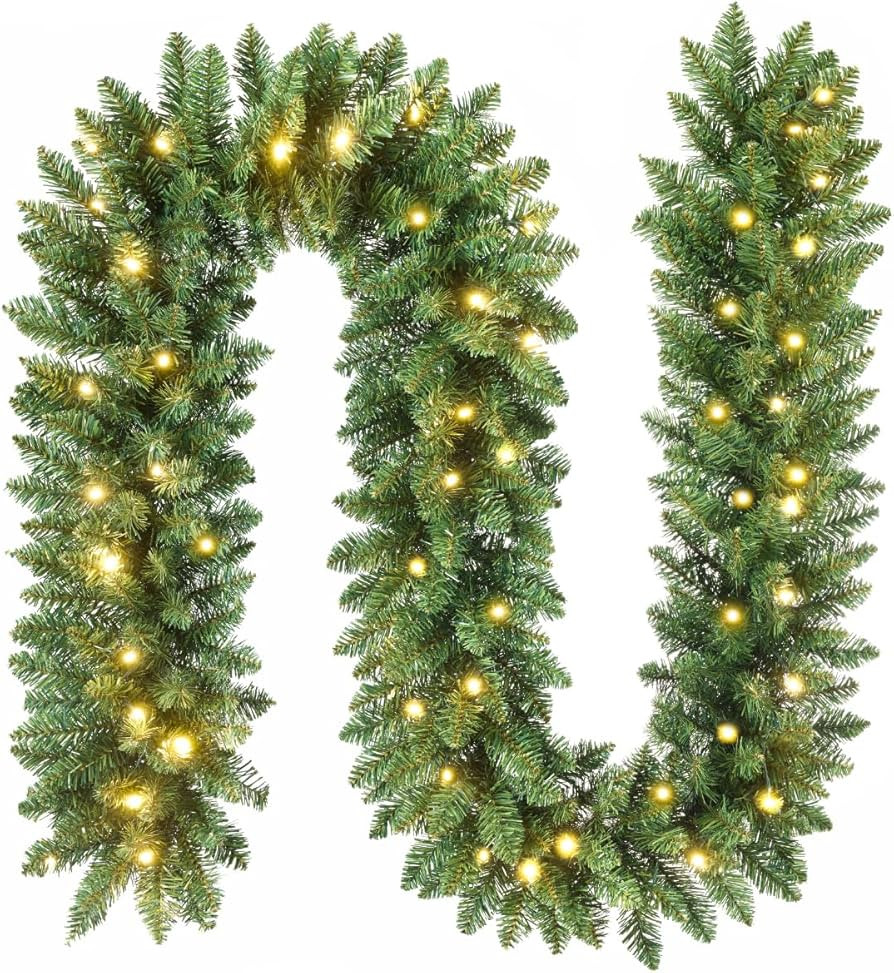 Somikis 9FT Pre-Lit Artificial Christmas Garland with 50 LED Lights and Realistic Classic Evergre... | Amazon (US)