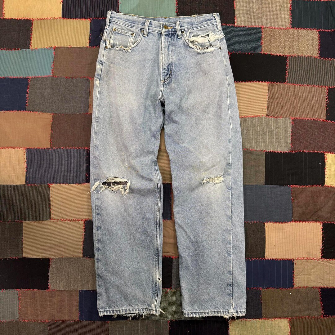Vintage 90s Carhartt Faded Flannel Lined Denim Jeans Relaxed Fit Workwear - Etsy | Etsy (US)
