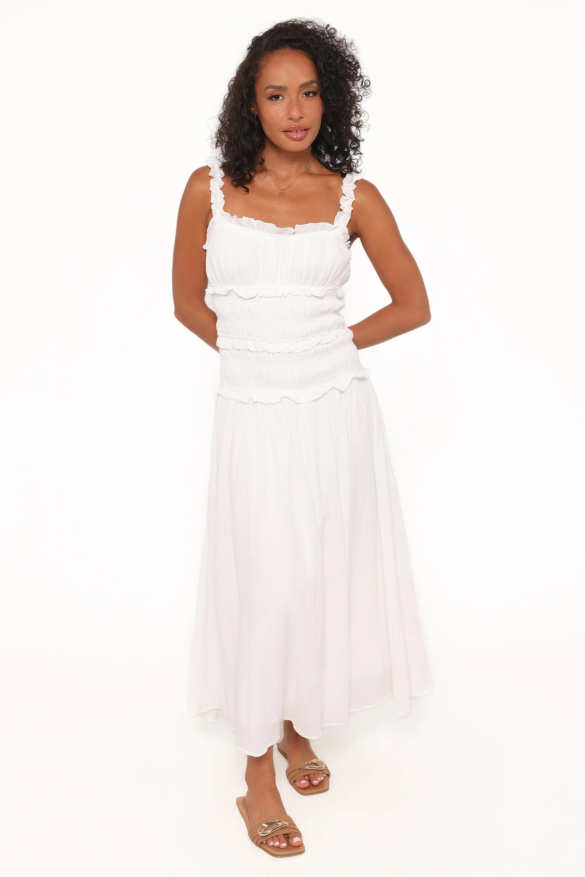 Enola Gather Midi Dress - White | Petal & Pup (US)