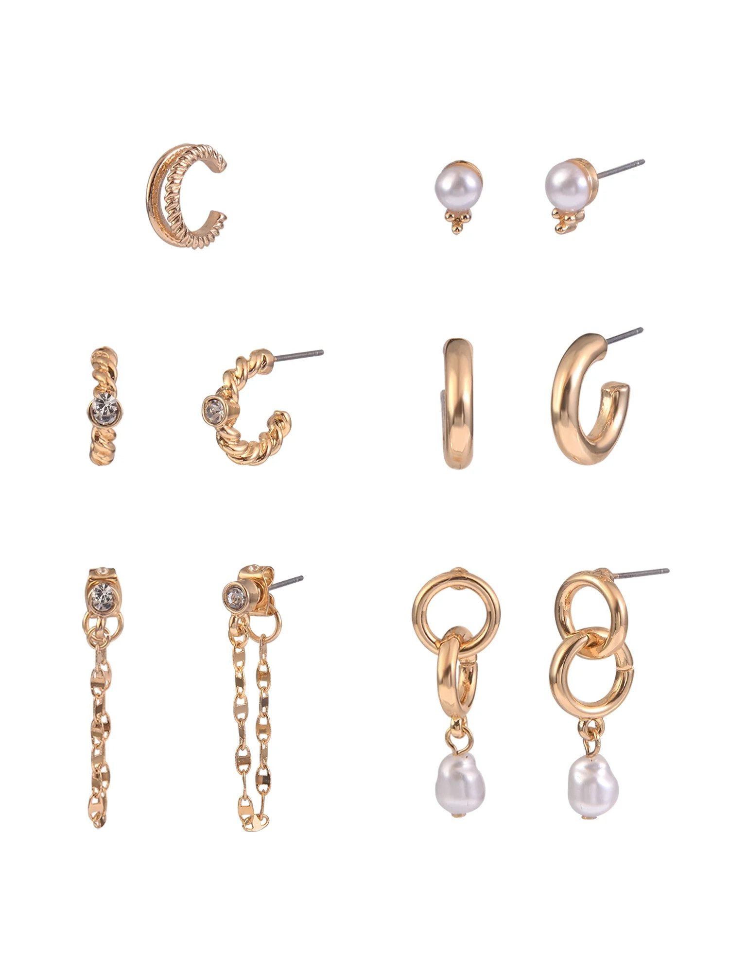 Time and Tru Adult Female Gold-Tone 5 Pair Acrylic Pearl Twist Texture Multi Stacker Earring Set | Walmart (US)