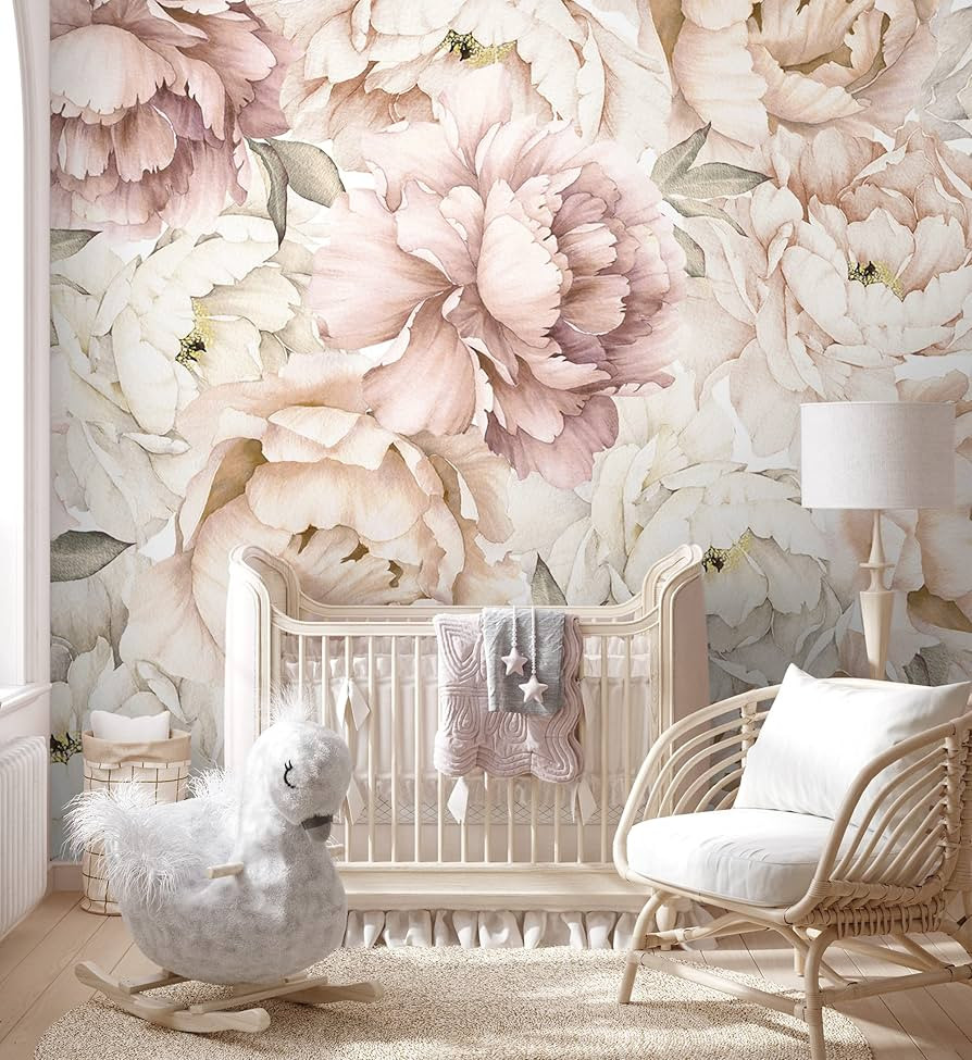 Murwall Peony Wallpaper Pastel Watercolor Floral Wall Mural Soft Flower Peonies Wallpaper | Amazon (US)