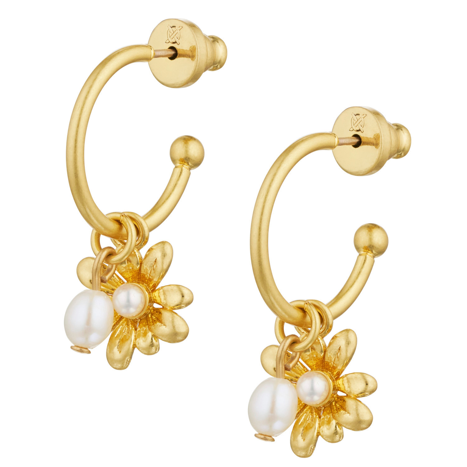 Daisy Pearl Charm Hoops Worn Gold/Pearl | Oroton
