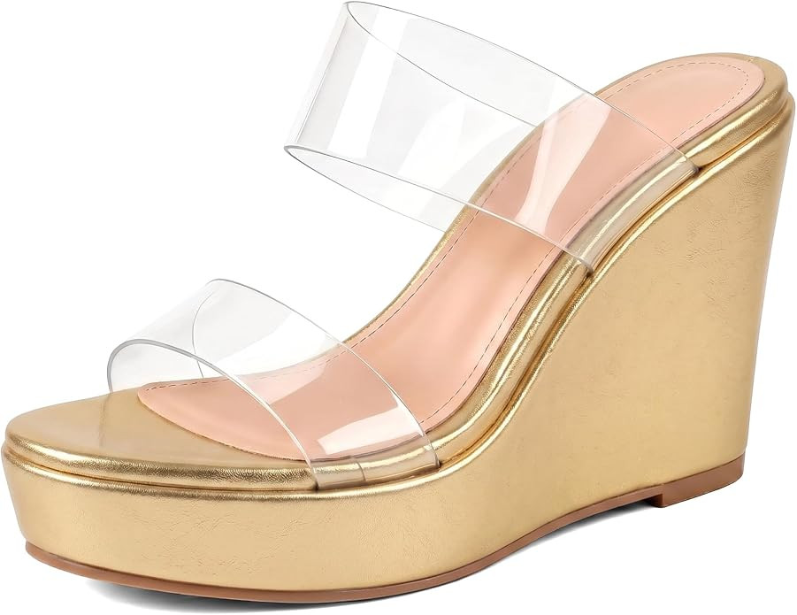 Soireelady Womens Clear Platform Wedge Mules PVC Slides Sandals 4 Inch | Clear PVC Strap, Open to... | Amazon (US)