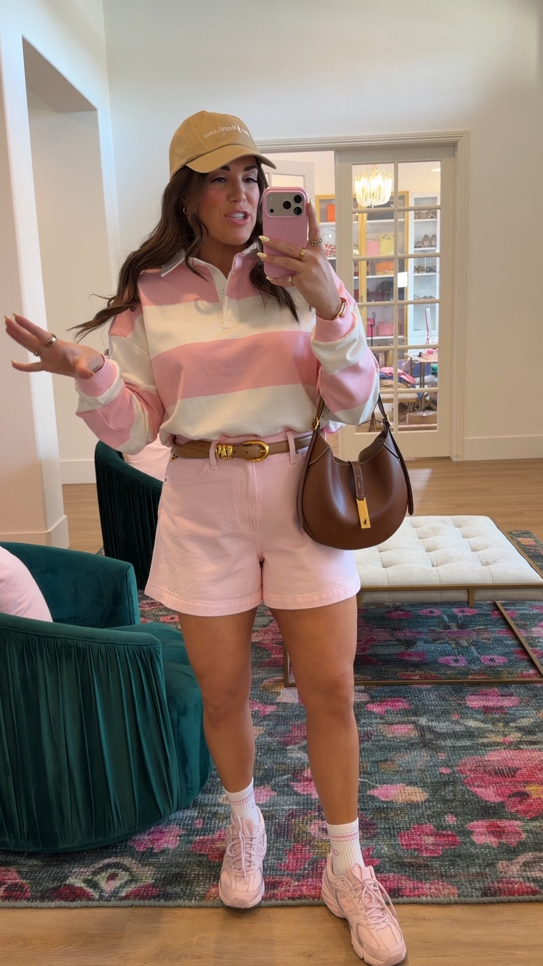 curvy midsize spring blush pink look! wearing size medium in striped rugby top (size down, runs big) and size 30 in blush shorts! 

#LTKMidsize #LTKmomlife #LTKSeasonal