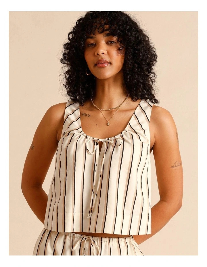 Lyocell Cotton Blend Tie Front Ruched Tank in Beige | Myer