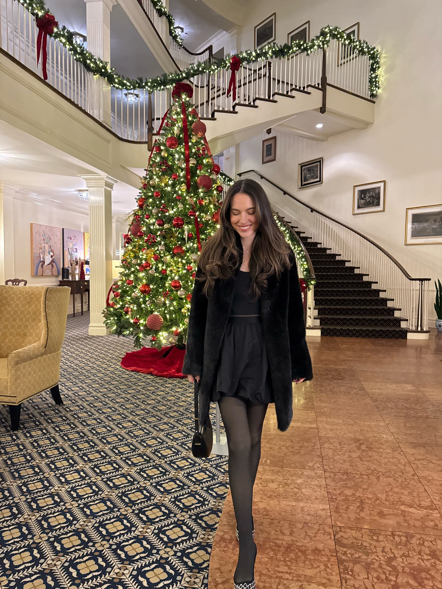 How to style a bubble skirt. Runs true to size, wearing XS. Also styling these fleece tights which are a MUST have if you live in cold weather and want to wear skirts and dresses in the winter! 

#LTKSeasonal #LTKFindsUnder50