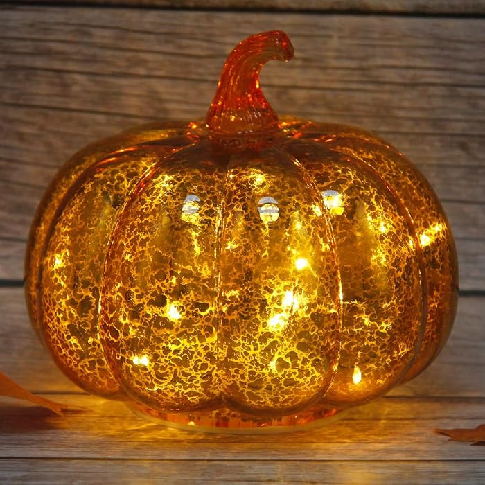 Mercury Glass Light up Pumpkin Light with Timer, with 10 Led Lights Inside,Battery Operated Led P... | Amazon (US)