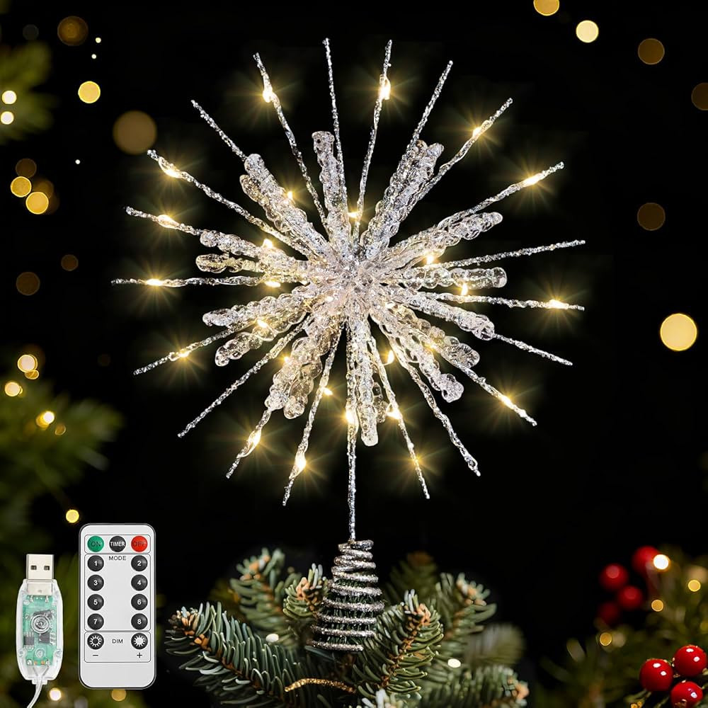 Lewondr Árbol de Navidad, Topper de Árbol Estrella Copo Nieve con Mando a Distancia, Estrella d... | Amazon (ES)