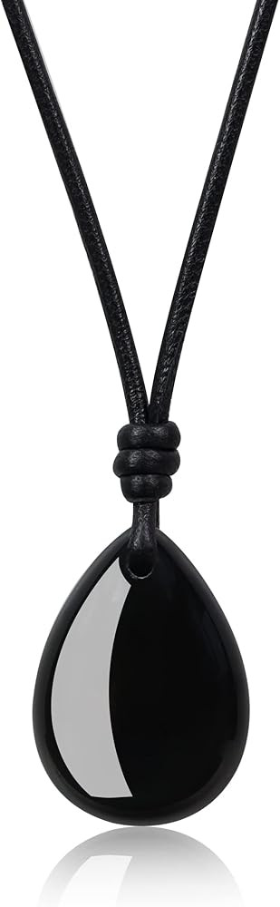 COAI Teardrop Crystal Necklace for Women & Men, Leather & Stainless Steel | Amazon (UK)